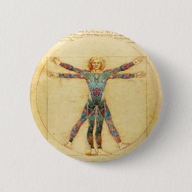 Da Vinci's Vitruvian man with tattoos 2 Inch Round Button (Front)
