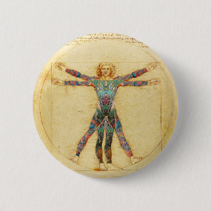 Da Vinci's Vitruvian man with tattoos 2 Inch Round Button