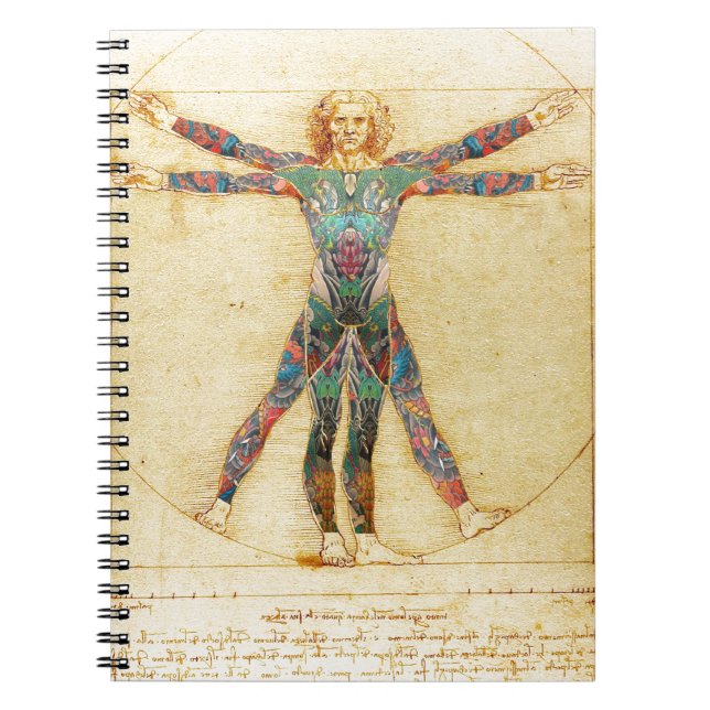 Da Vinci's Vitruvian man with tattoos Notebook (Front)