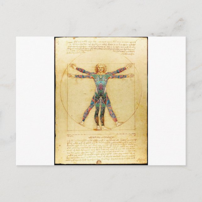 Da Vinci's Vitruvian man with tattoos Postcard (Front)