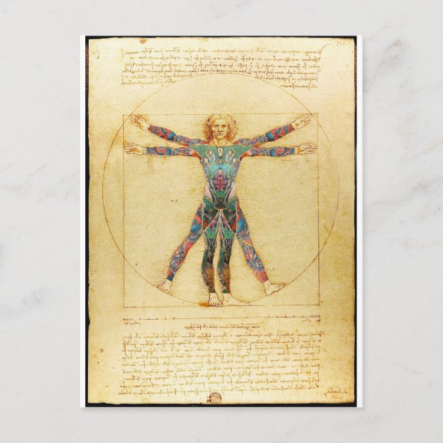 Da Vinci's Vitruvian man with tattoos Postcard (Front)
