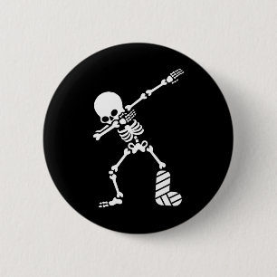 Dab dabbing broken leg plaster cast skeleton 2 inch round button