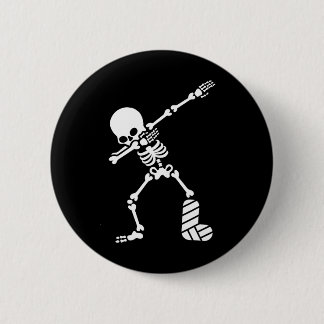 Dab dabbing broken leg plaster cast skeleton 2 inch round button