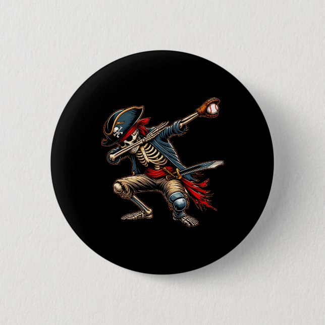 Dab Skeleton Dabbing Skeleton Pirate Baseball  2 Inch Round Button (Front)