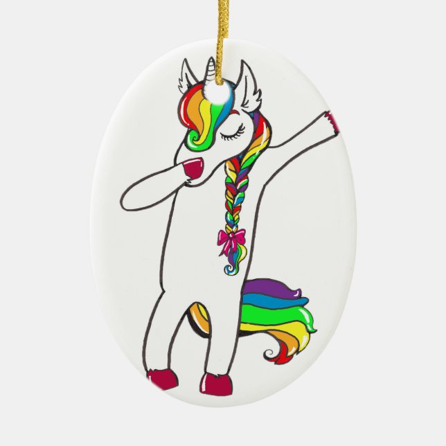 Dab unicorn ceramic ornament (Front)