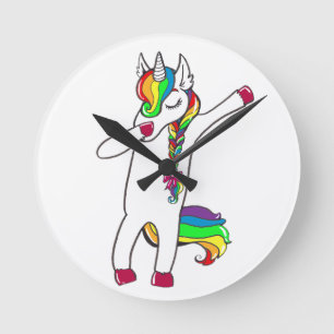 Dab unicorn round clock