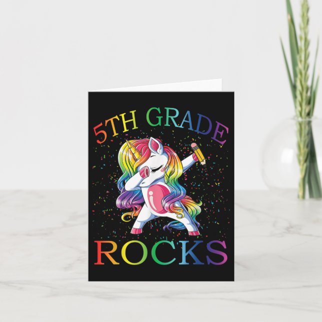 Dabbing 5th Grade Rocks Unicorn First Day Of Schoo Card (Front)