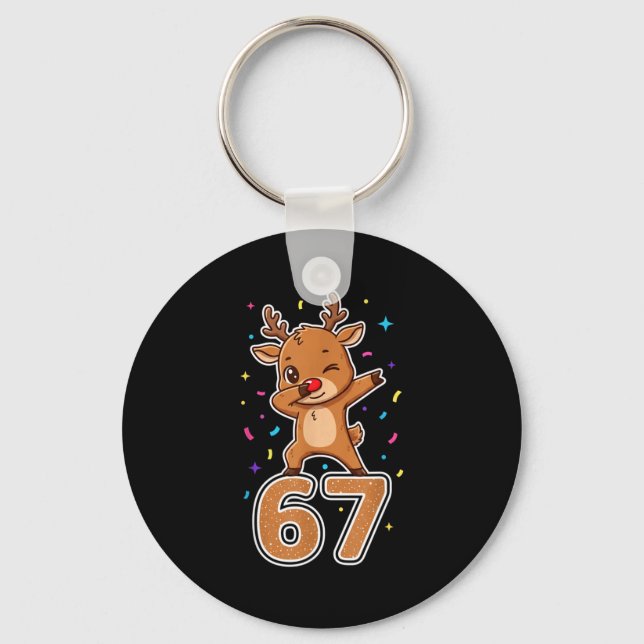 Dabbing 67 Reindeer 67 Funny Six Seven Meme Gen Z  Keychain (Front)