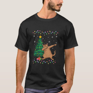 Dabbing Abyssinian Cat Xmas Tree Lights Ugly Chris T-Shirt