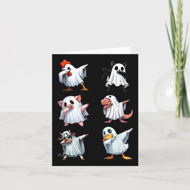 Dabbing Animals Farm Halloween Ghost Costume Funny Card (Front)