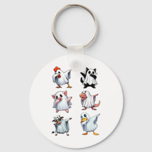 Dabbing Animals Farm Halloween Ghost Costume Funny Keychain