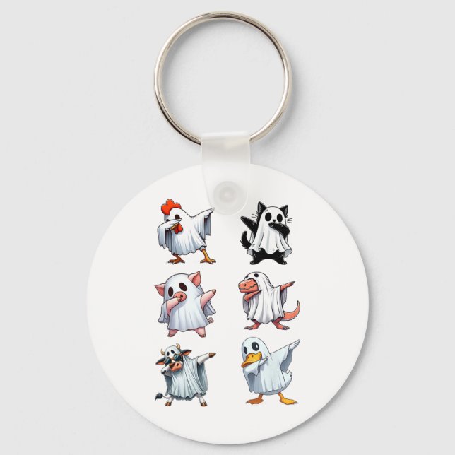 Dabbing Animals Farm Halloween Ghost Costume Funny Keychain (Front)