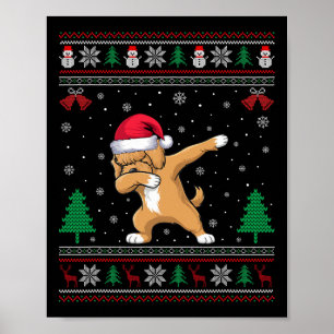 Dabbing Apoo Dog Santa Hat Boys Girls Kids Christm Poster