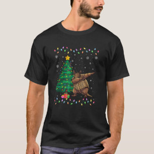 Dabbing Armadillo Xmas Tree Lights Ugly Christmas T-Shirt