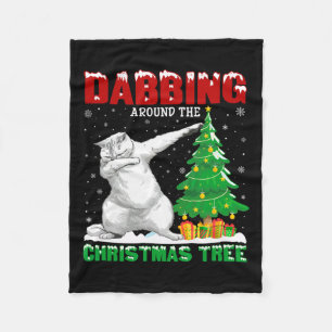 Dabbing Around The Christmas Tree Persian Cat Xmas Fleece Blanket