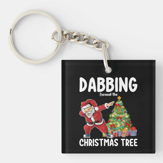 Dabbing Around the Christmas Tree Santa Holiday Keychain (Front)