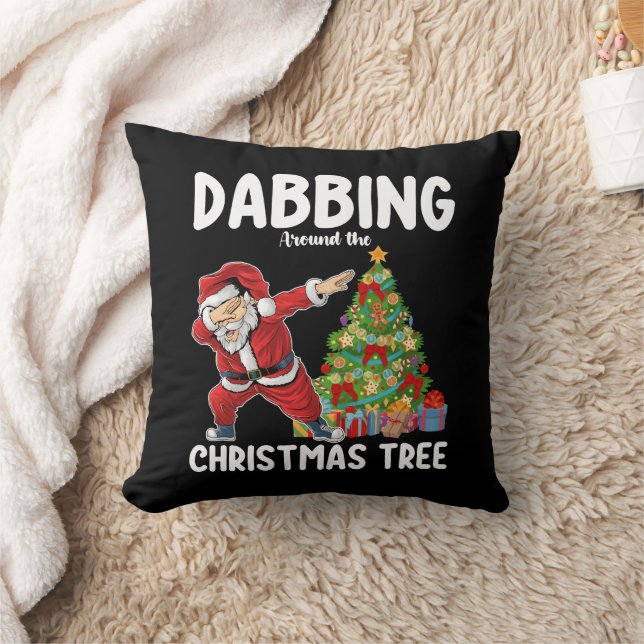 Dabbing Around the Christmas Tree Santa Holiday Throw Pillow (Blanket)
