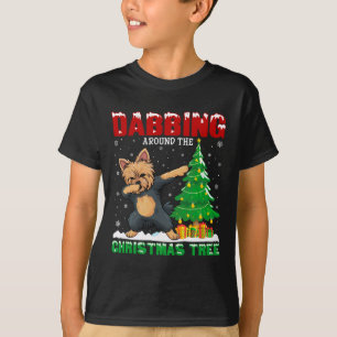 Dabbing Around The Christmas Tree Yorkie Dog Xmas T-Shirt