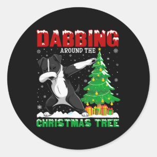 Dabbing Around Xmas Tree American Staffordshire Te Classic Round Sticker