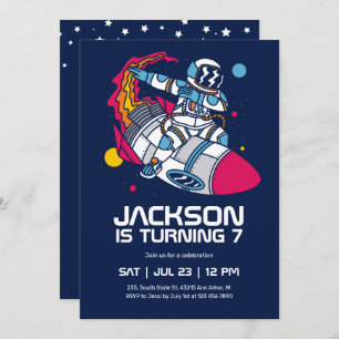 Dabbing Astronaut Outer Space Rocket Kids Birthday Invitation