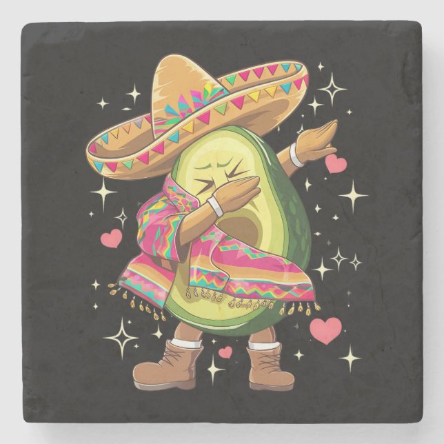 Dabbing Avocado Cinco De Mayo Funny Mexican Poncho Stone Coaster (Front)
