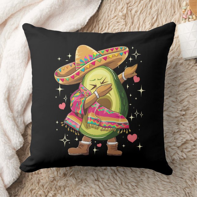Dabbing Avocado Cinco De Mayo Funny Mexican Poncho Throw Pillow (Blanket)