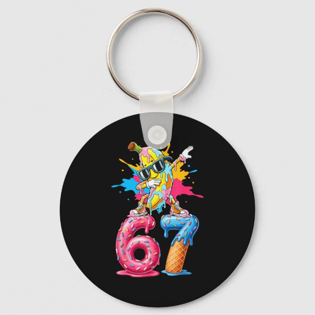 Dabbing Banana 67 Ice Cream Drip Funny Six Seven M Keychain (Front)