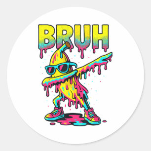 Dabbing Banana Bruh Ice Cream Drip Banana Youth Bo Classic Round Sticker