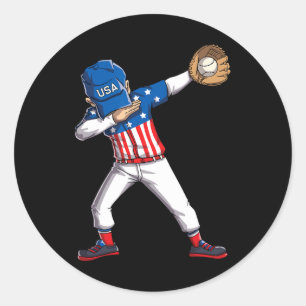 Dabbing Baseball Player 4th Of July Usa American F Classic Round Sticker