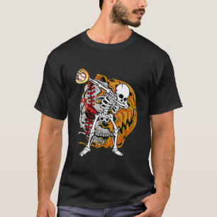 Dabbing Baseball Player Halloween Pumpkin Skeleton T-Shirt