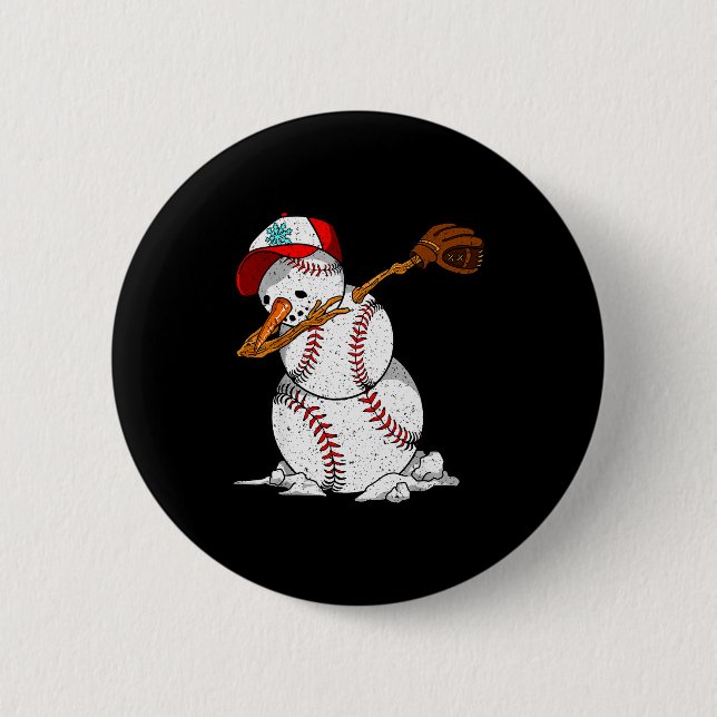 Dabbing Baseball Snowman Snow Christmas Xmas Holid 2 Inch Round Button (Front)