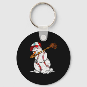 Dabbing Baseball Snowman Snow Christmas Xmas Holid Keychain