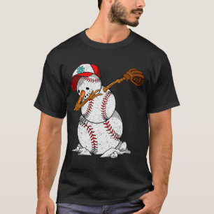 Dabbing Baseball Snowman Snow Christmas Xmas Holid T-Shirt