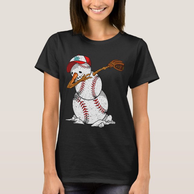 Dabbing Baseball Snowman Snow Christmas Xmas Holid T-Shirt (Front)