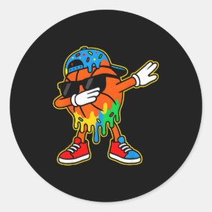 Dabbing Basketball Ice Cream Drip Boys Basketball Classic Round Sticker