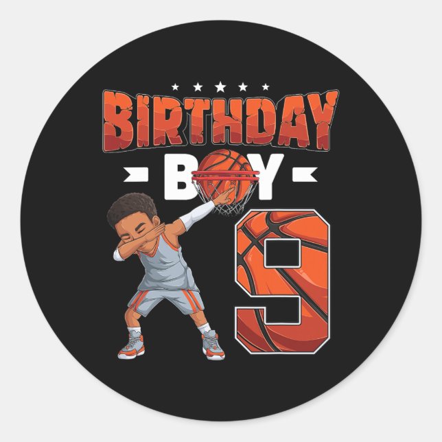 Dabbing Basketball player 9 Years Old Boy 9th Birt Classic Round Sticker (Front)