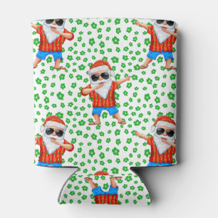 Dabbing Beach Santa Claus in a Aloha Shirt Tropica Can Cooler