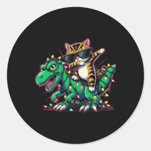 Dabbing Bengal Cat On Xmas Lights Dinosaur T Rex K Classic Round Sticker