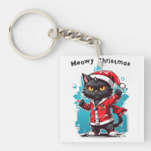 Dabbing Black Cat: Meowy Christmas Festivities Keychain