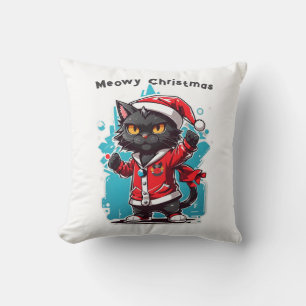 Dabbing Black Cat: Meowy Christmas Festivities Throw Pillow