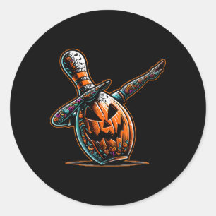 Dabbing Bowling Pin Bowler Jack O Lantern Spooky H Classic Round Sticker
