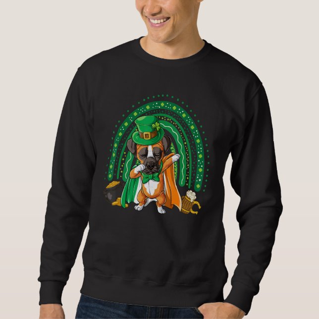 Dabbing Boxer St Patrick's Day Rainbow Leprechaun  Sweatshirt (Front)