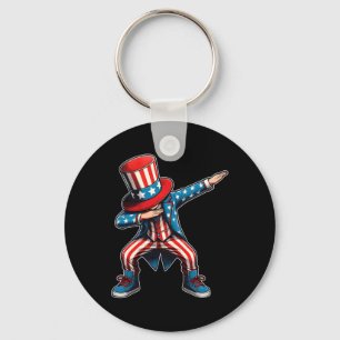 Dabbing Boy American Flag Us Patriotic 4th Of July Keychain