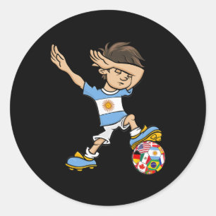 Dabbing Boy Argentina Soccer Jersey National Flag  Classic Round Sticker
