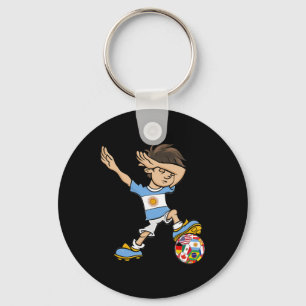 Dabbing Boy Argentina Soccer Jersey National Flag  Keychain