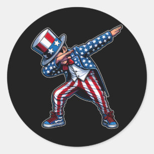 Dabbing Boy Funny 4th Of July Patriotic Design  Classic Round Sticker