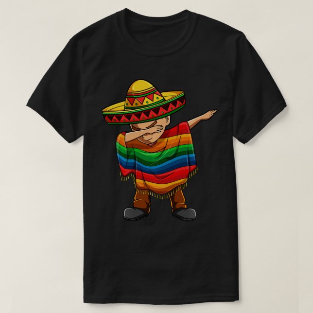 Dabbing Boy Mexican Poncho Cinco de Mayo Sombrero  T-Shirt (Design Front)