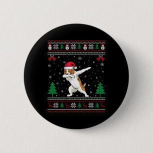 Dabbing Brittany Spaniel Dog Santa Hat Boys Girls 2 Inch Round Button