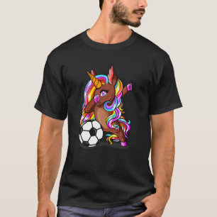 Dabbing Brown Skin Unicorn Football Funny Soccer L T-Shirt