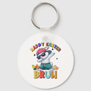 Dabbing Bunny Bruh Happy Easter Day Eggs Teens Boy Keychain